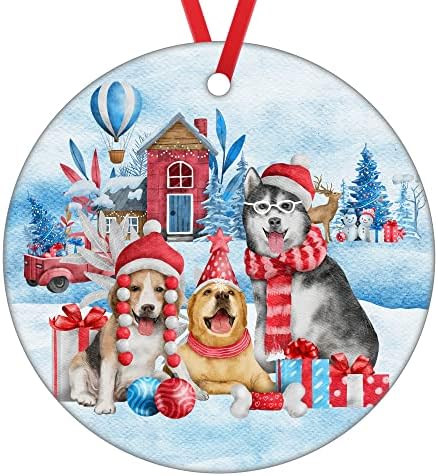 godblessign Család Három Karácsonyi Dísz Labrador Retriever Beagle Fa Husky Lóg Kerámia Kutya az Első