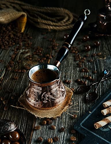 DEMMEX Legvastagabb Réz török, görög, arab kávéfőző Vésett Tűzhely Kávéfőző Cezve Ibrik Briki Fa nyéllel