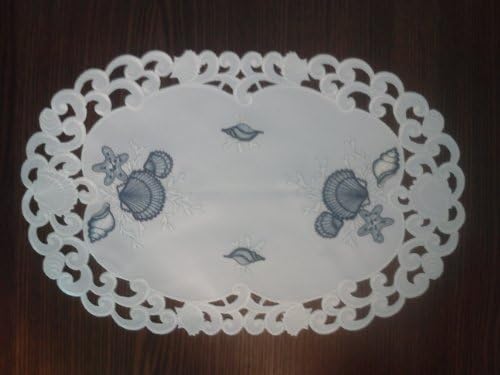Szalvéta Boutique tányéralátét, vagy Csipkés, Kék Kagyló, Fehér Szövet, Mérete 11 x 17 cm