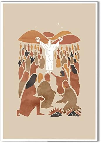 OAOPIC Jézus Táplálja 5000 Poszter Fekete-Fehér krisztus Bibliai Vers Történet Vászon Wall Art bohém minimalista