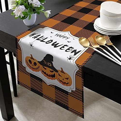 Boldog Halloween asztali Futó Ijesztő Sütőtök Futó a Táblázatok 13 x 70 Cm Hosszú Narancs Buffalo Ellenőrizze,