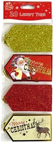 A Haza Fusion Cég Csomag 20 Luxus Karácsony Karácsonyi Címkék, Kártyák Poggyász Stílus Piros Arany Glitter