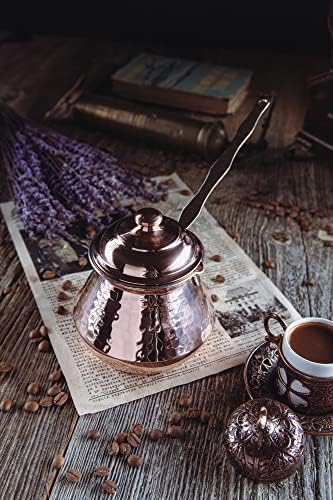 DEMMEX Gyönyörű török görög Kalapált Réz kávéfőző Ibrik Briki Fedéllel, 2 mm Vastag Réz (20 Oz)