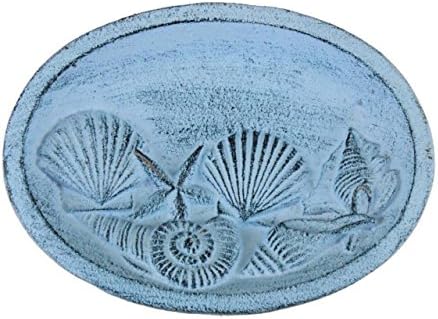 Rusztikus Sötét Kék Fehérre Meszelt Öntöttvas Dekoratív Kagyló Tál 8 Inch - Kagyló Dekoráció - Dekoratív