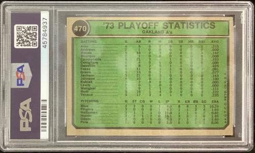 Reggie Jackson Aláírt 1974 Topps 470 Kártya, Mint 73 WSMVP Insc HOF PSA/DNS-Auto-10 - Baseball Asztalon