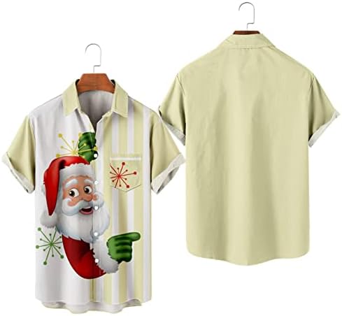 XXBR Karácsonyi Gomb Le shirt Mens Rövid Ujjú Vicces Karácsonyi Mikulás Nyomtatás Póló Alkalmi Fél Tervező