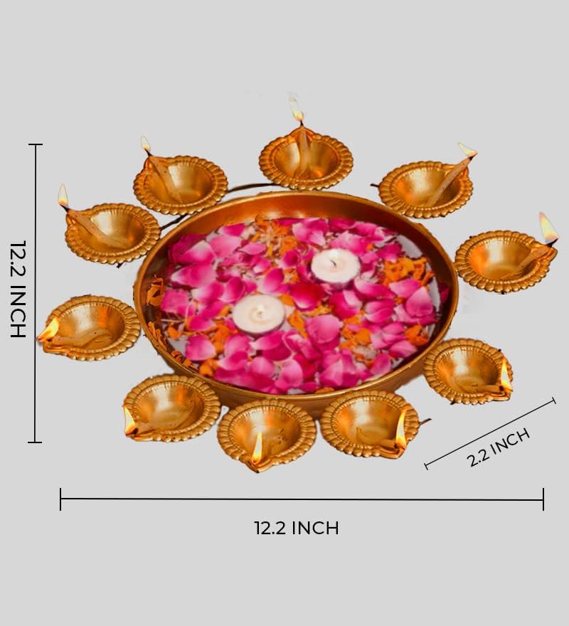 CraftVatika Vas Urli Tál lakberendezés Dekoratív Diya Virág Alakú Virág | Diwali Dekorációs Elemek a Home
