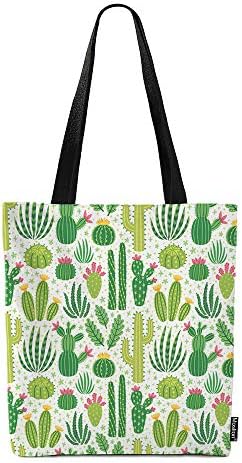 Moslion Kaktusz Vászon táska Zöld Növény Sivatagi Kaktusz Virág Tote Bags Laptop Táskák Nagy Ömlesztett