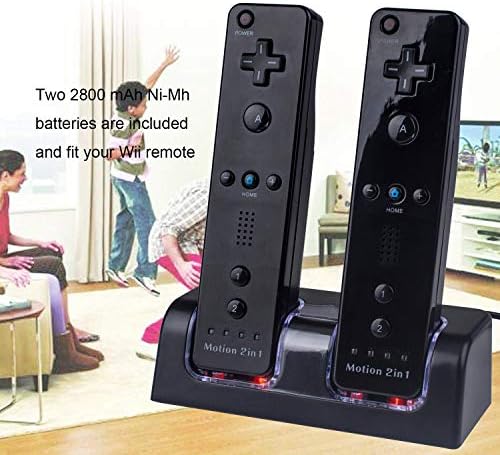 Wii töltőállomás, Kettős Töltő Dokkoló Két Újratölthető Akkumulátor 2800mAH a Wii Remote Kontroller (Fekete)