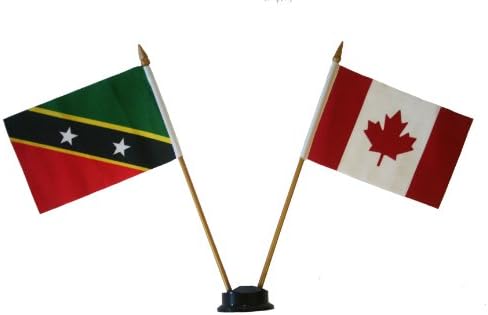 Kanada & St. Kitts and Nevis Kis 4 X 6 Hüvelyk Mini Dupla Ország Bot, Zászló, Banner FEKETE ÁLLNI egy